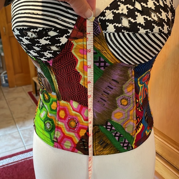 Vintage Vibe Boho Retro Beaded Bold Pattern Sebatu Hand- Print Halter Top Size M - Picture 8 of 11